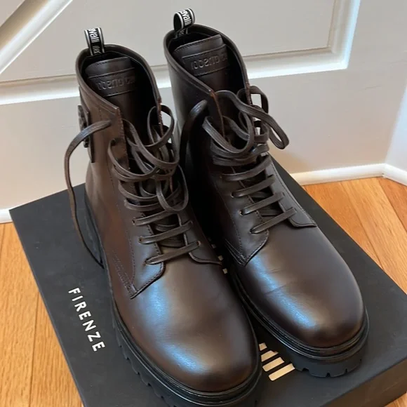 Roberto Cavalli leather hiker dark brown boots